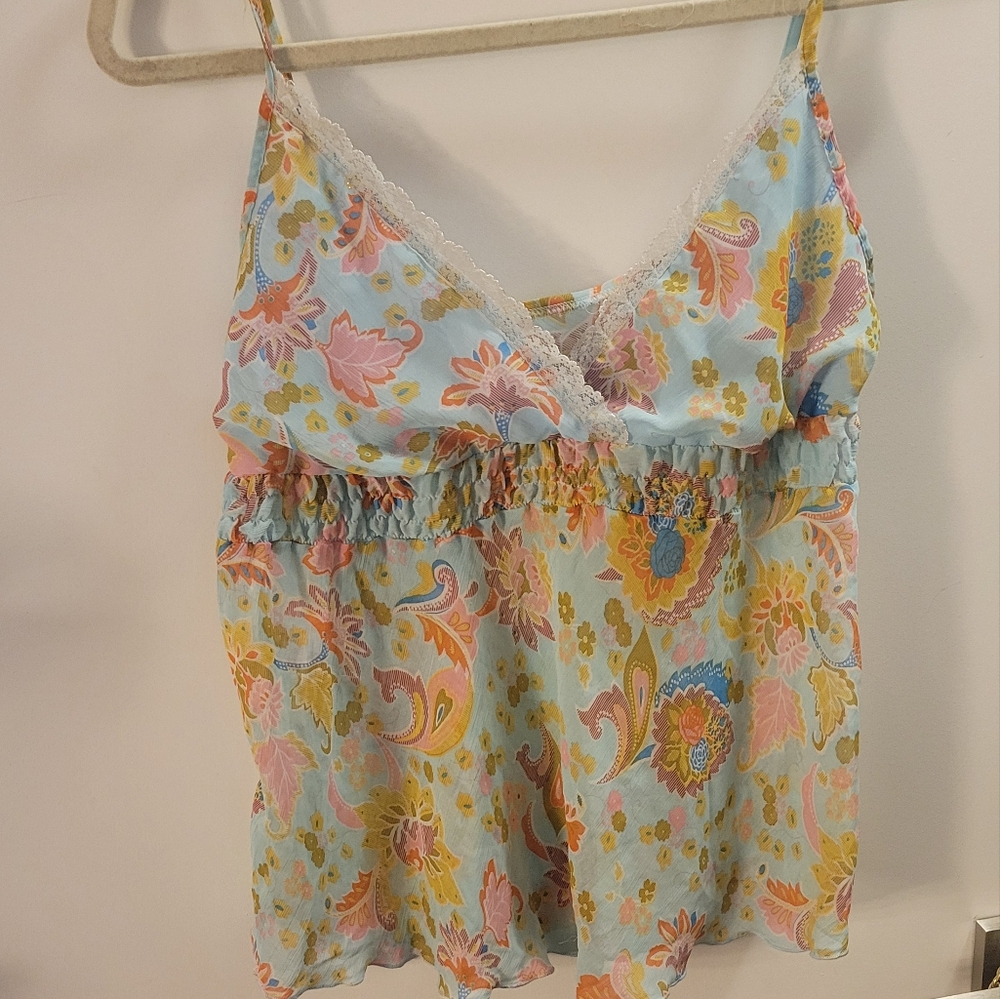 Blue Floral Smocked Camisole Top